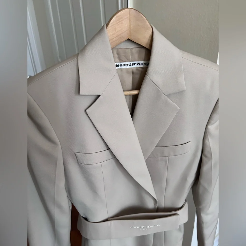 NWOT Alexander Wang Dry Wool Twill Blazer Jacket Dress w/ Logo Belt 4